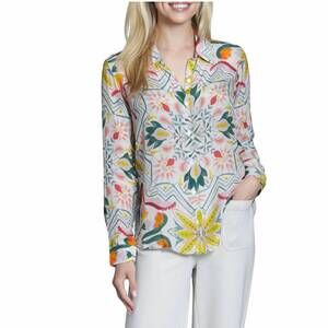 NEW APNY button-up with roll-up sleeve shirt in mediterranean mosaic